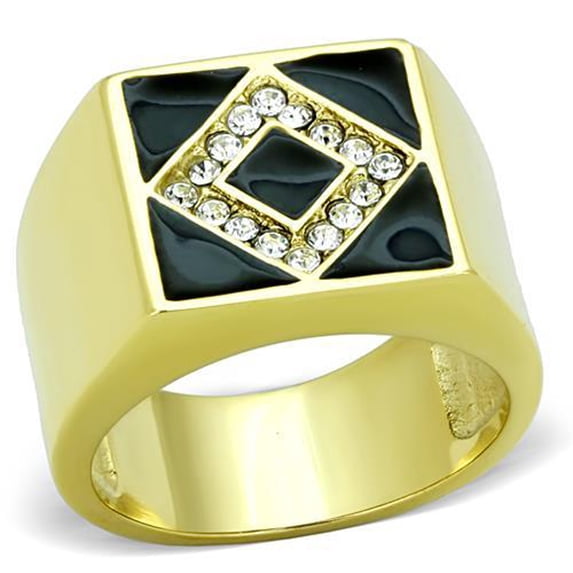 Luxe Jewelry Designs Men's Gold High Polished Stainless Steel Unique Ring with Top Grade Crystal -