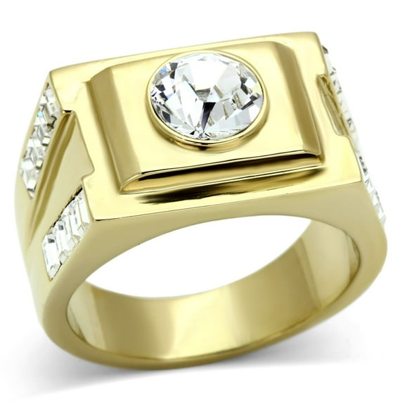 Luxe Jewelry Designs Men's Gold Ion Plated Stainless Steel Ring with Round Clear Crystals - Size 12
