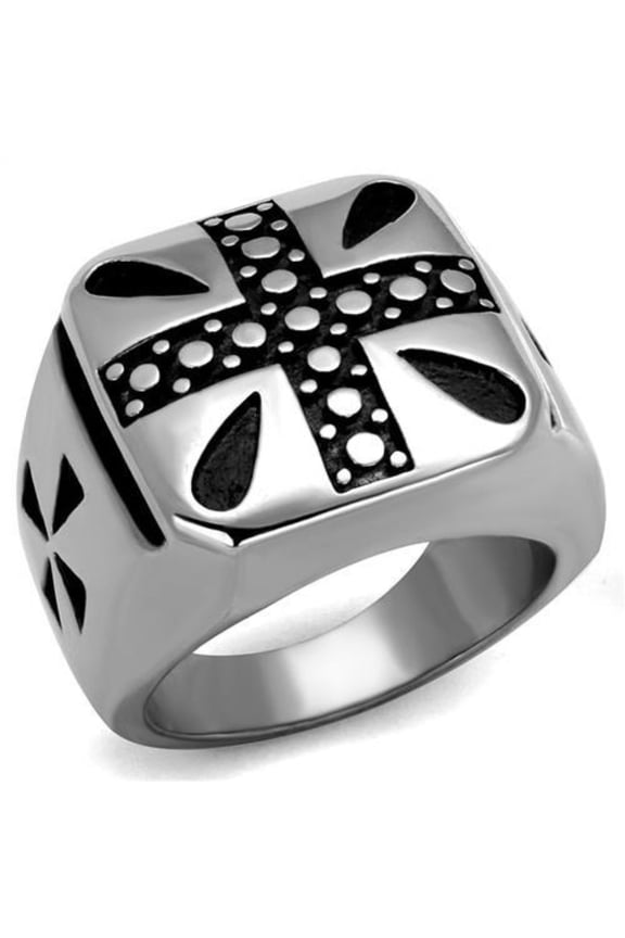 Luxe Jewelry Designs Men's High Polished Stainless Steel Cross Shaped Ring with Black Jet Epoxy -