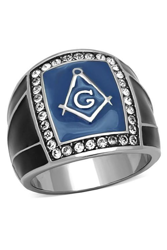 Luxe Jewelry Designs Men's High Polished Stainless Steel Masonic Ring with Top Grade Crystal - Size