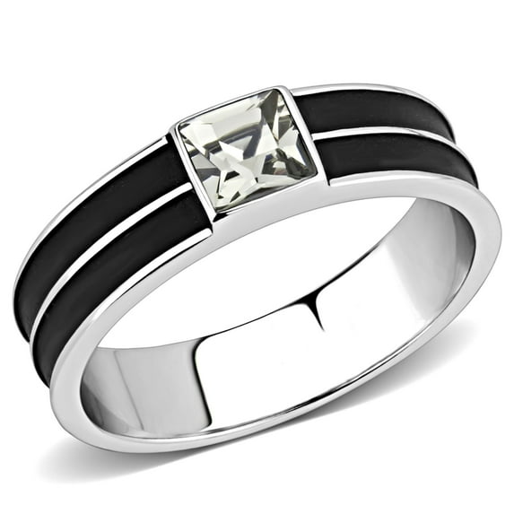 Luxe Jewelry Designs Men's High Polished Stainless Steel Ring with Black Diamond Top Grade Crystal -