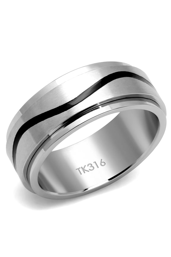 Luxe Jewelry Designs Men's High Polished Stainless Steel Ring with Curved Style Black Jet Epoxy,