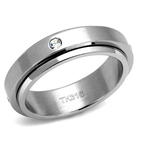 Luxe Jewelry Designs Men's High Polished Stainless Steel Ring with Round Cubic Zirconia Stones, Size