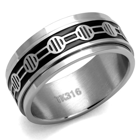 Luxe Jewelry Designs Men's High Polished Stainless Steel Straight Ring with Jet Black Epoxy, Size 11