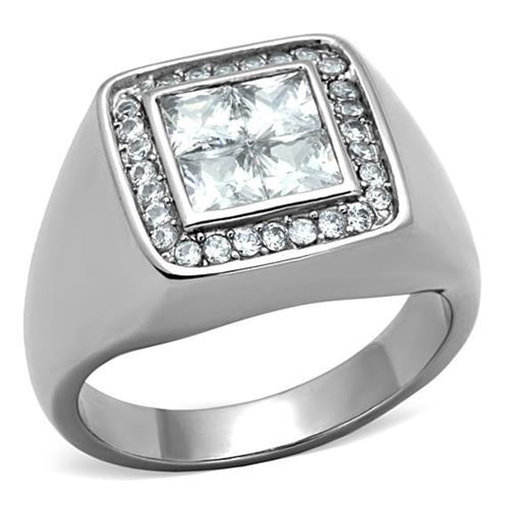 Luxe Jewelry Designs Men's High Polished Stainless Steel Unique Ring with AAA Grade Cubic Zirconia -