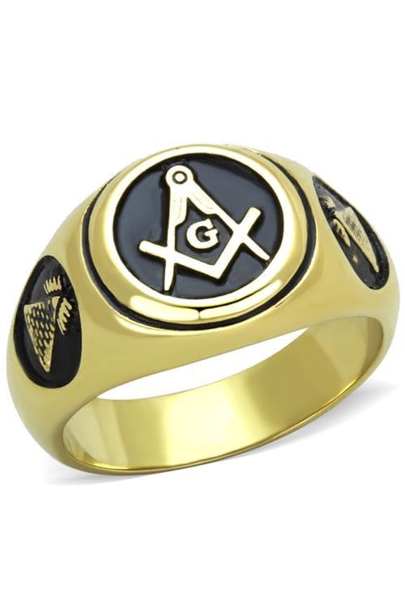 Luxe Jewelry Designs Men's IP Gold Masonic Style "G" Stainless Steel Ring - Size 14