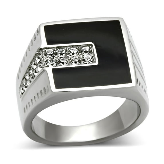 Luxe Jewelry Designs Men's Stainless Steel Black Ring with Clear Crystals - Size 13