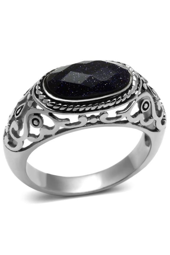 Luxe Jewelry Designs Men's Stainless Steel Celtic Design Ring with Montana Blue Sand Stone - Size 12