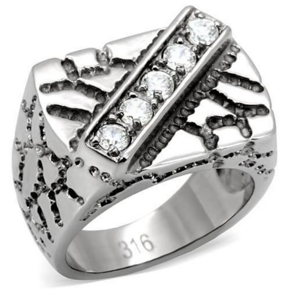 Luxe Jewelry Designs Men's Stainless Steel Channel Ring with Round Cubic Zirconia - Size 11 (Pack of