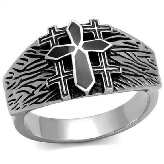 Men's Stainless Steel Cross Design Ring with Black Jet Epoxy - Size 12 (Pack of 2)
