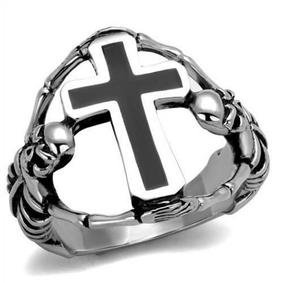 Luxe Jewelry Designs Men's Stainless Steel Cross Design Ring with Epoxy Black Jet - Size 10 (Pack of