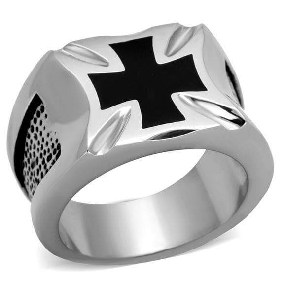 Luxe Jewelry Designs Men's Stainless Steel Cross Shaped Ring with Jet Black Epoxy - Size 13 (Pack of