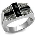 thumbnail image 1 of Luxe Jewelry Designs Men's Stainless Steel Cross Shaped Ring with Semi-Precious Black Jet Agate -, 1 of 4