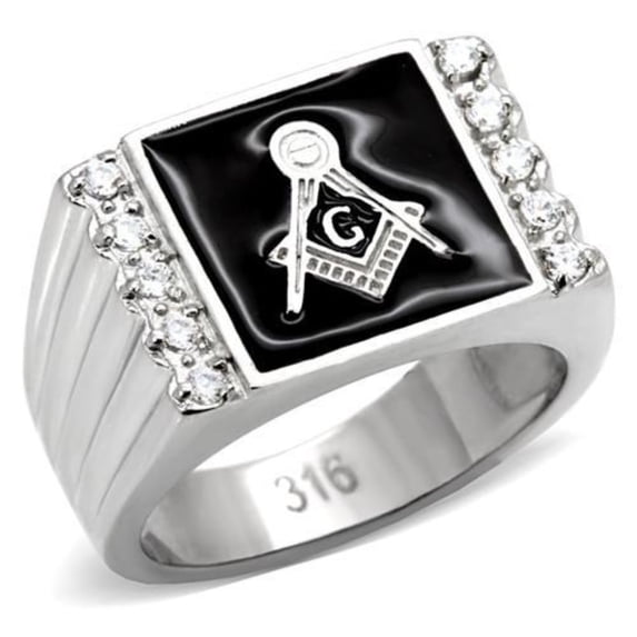 Luxe Jewelry Designs Men's Stainless Steel Masonic Ring with Cubic Zirconia - Size 8