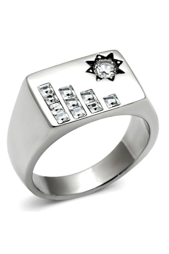 Luxe Jewelry Designs Men's Stainless Steel Pave Ring with Cubic Zirconia Stones - Size 10 (Pack of