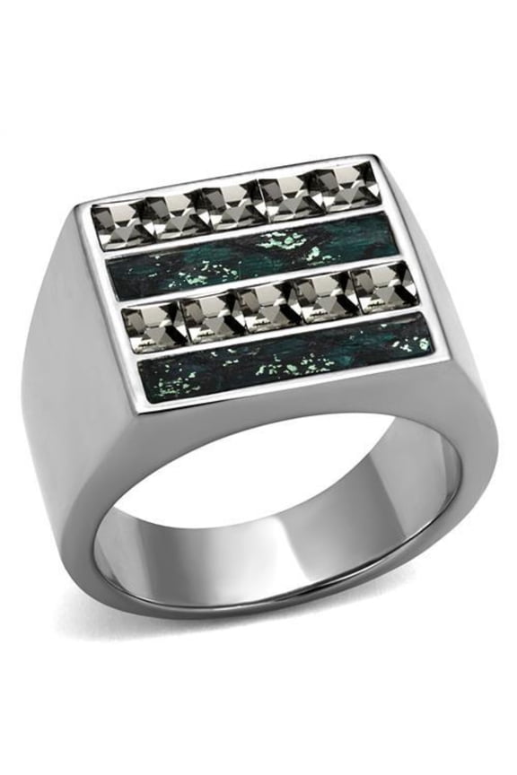 Luxe Jewelry Designs Men's Stainless Steel Ring with Abstract Pattern Leather, Size 13