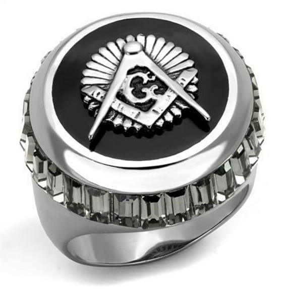Luxe Jewelry Designs Men's Stainless Steel Ring with Black Jet Crystals, Size 10