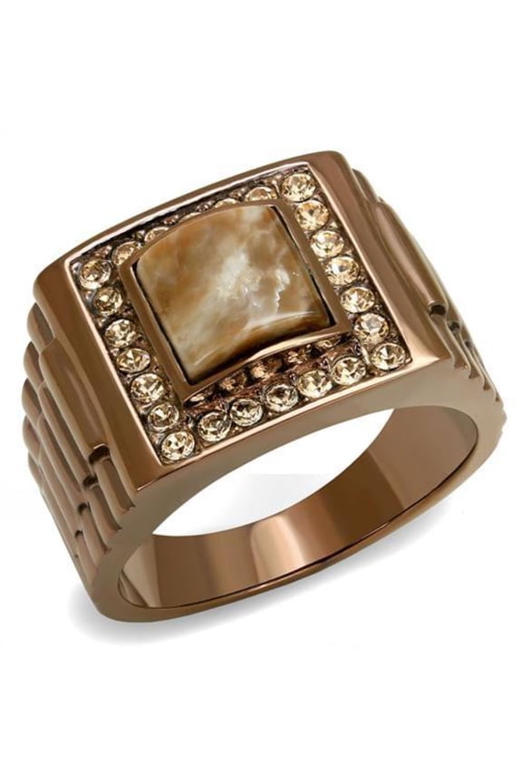 Luxe Jewelry Designs Men's Stainless Steel Ring with Brown Semi Precious Rain Flower Stone - Size 11