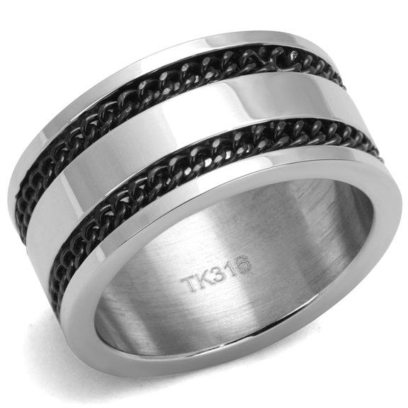 Luxe Jewelry Designs Men's Stainless Steel Ring with Chain-Style Black Jet Epoxy, Size 8 (Pack of 2)