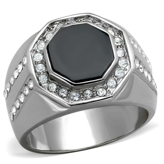 Luxe Jewelry Designs Men's Stainless Steel Ring with Clear Round Crystals - Size 12