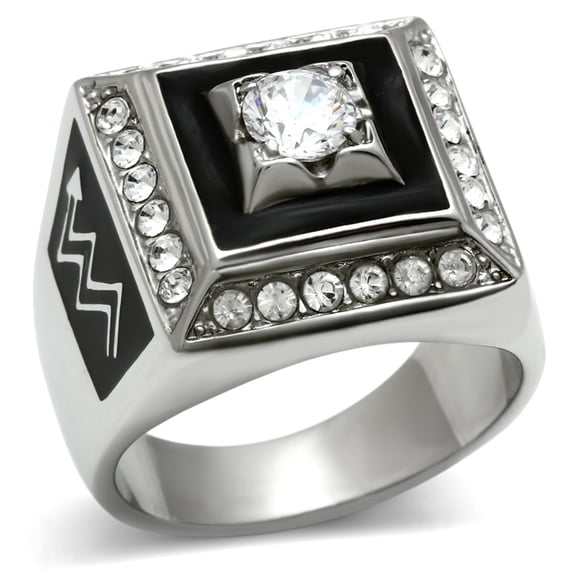 Luxe Jewelry Designs Men's Stainless Steel Ring with Cubic Zirconia and Epoxy - Size 10