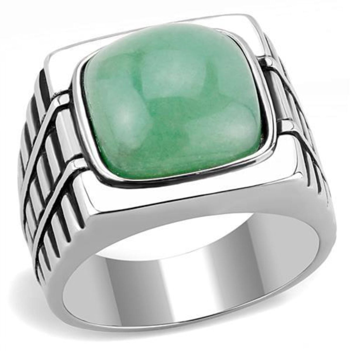 LUXE DESIGN JEWELLERY Luxe Jewelry Designs Men's Stainless Steel Ring with Emerald Synthetic Jade - Size 8 (Pack of 2)