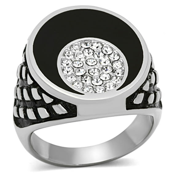 Luxe Jewelry Designs Men's Stainless Steel Ring with Round Crystal - Size 11