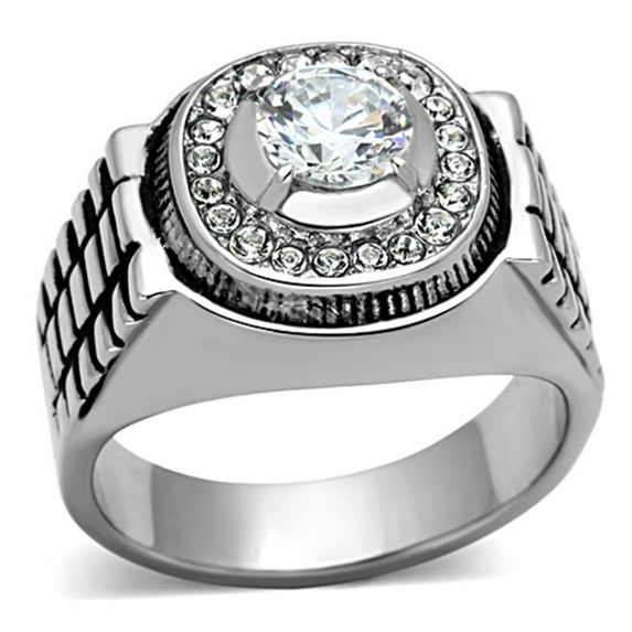 Luxe Jewelry Designs Men's Stainless Steel Ring with Round Cubic Zirconia - Size 8 (Pack of 2)