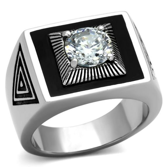 Luxe Jewelry Designs Men's Stainless Steel Ring with Round Cubic Zirconia - Size 9