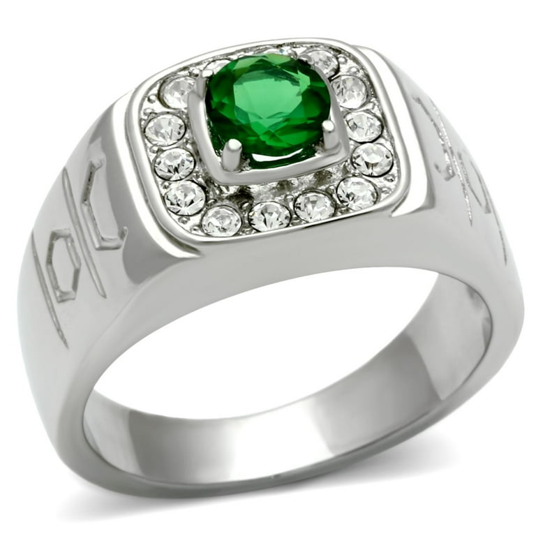 Luxe Jewelry Designs Men's Stainless Steel Ring with Round Emerald