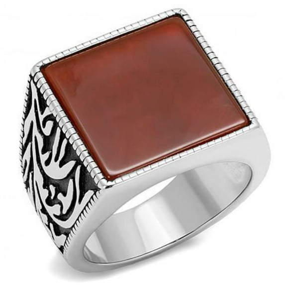 Luxe Jewelry Designs Men's Stainless Steel Ring with Siam Semi Precious Agate Stone - Size 11