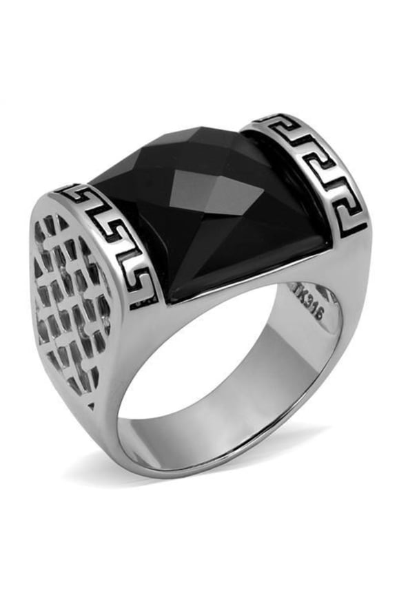 Luxe Jewelry Designs Men's Stainless Steel Ring with Synthetic Onyx Black Jet Stone - Size 10 (Pack