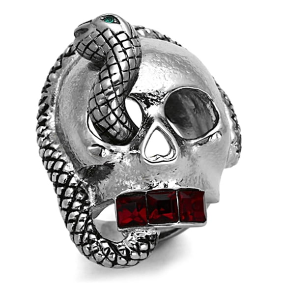 Men's Stainless Steel Skull Shaped Ring with Multi Color Crystals - Size 11 (Pack of 2)
