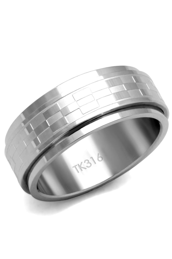 Luxe Jewelry Designs Men's Stainless Steel Straight Ring with Checkered Design, Size 9 (Pack of 2)