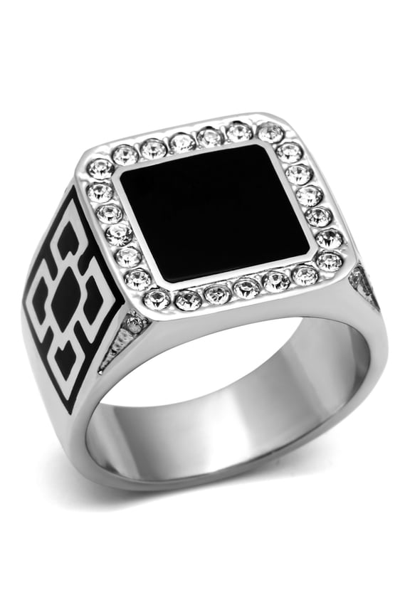 Luxe Jewelry Designs Men's Stainless Steel Tapered Ring with Round Clear Crystals and Epoxy - Size