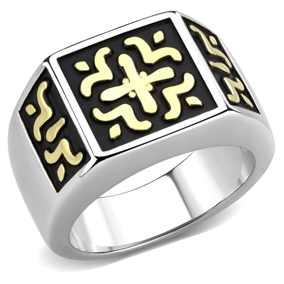 Luxe Jewelry Designs Men's Two-Tone 14K Gold Ion Plated Stainless Steel Cross Design Ring - Size 10