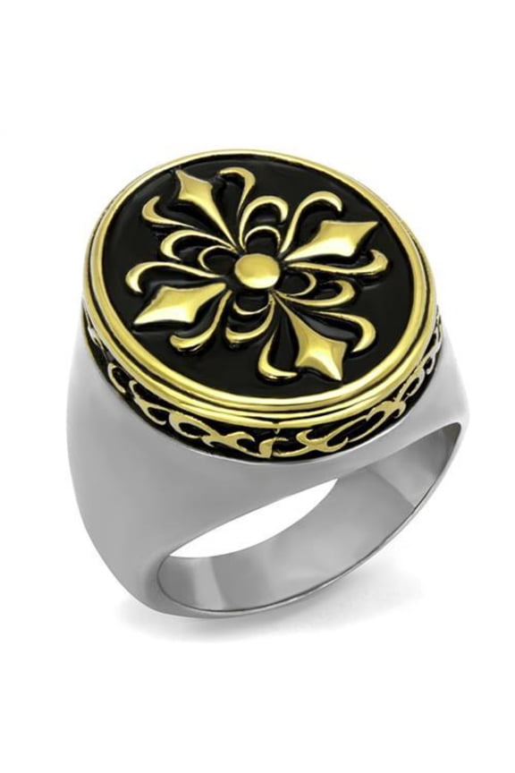 Luxe Jewelry Designs Men's Two-Tone Gold IP Stainless Steel Celtic Design Ring with Epoxy Black Jet