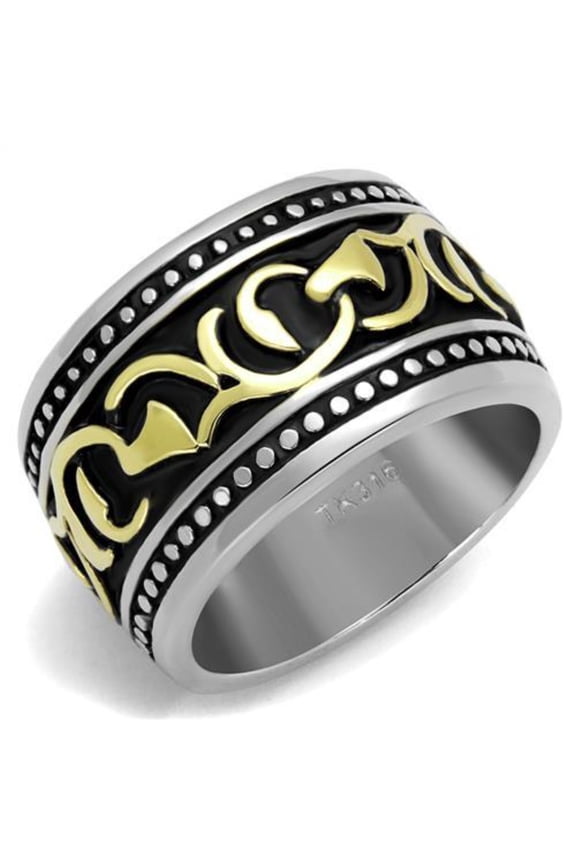Luxe Jewelry Designs Men's Two-Tone Gold IP Stainless Steel Epoxy Black Jet Ring - Size 8 (Pack of