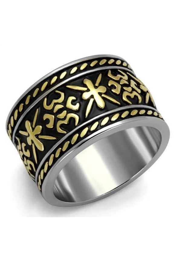 Luxe Jewelry Designs Men's Two-Tone Gold Ion Plated Stainless Steel Epoxy Black Jet Ring - Size 9