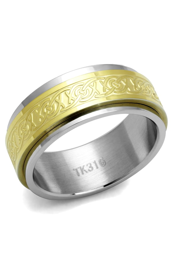 Luxe Jewelry Designs Men's Two Tone IP Gold Stainless Steel Ring, Size 9 (Pack of 2)