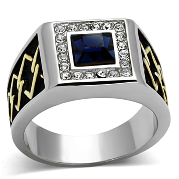 Luxe Jewelry Designs Men's Two Tone Ion Plated Ring with Top Grade Crystal Montana - Size 12
