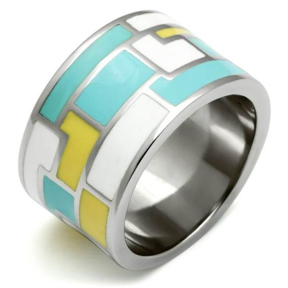 Luxe Jewelry Designs Pack of 2 Stainless Steel Women's Ring with Multicolor Epoxy - Size 9