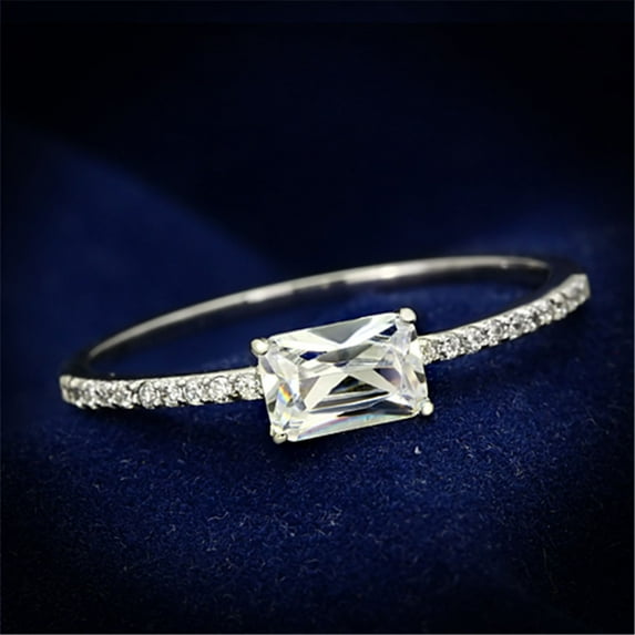 Luxe Jewelry Designs Rhodium Finish Sterling Silver Women's Engagement Ring with Clear CZ Stones -