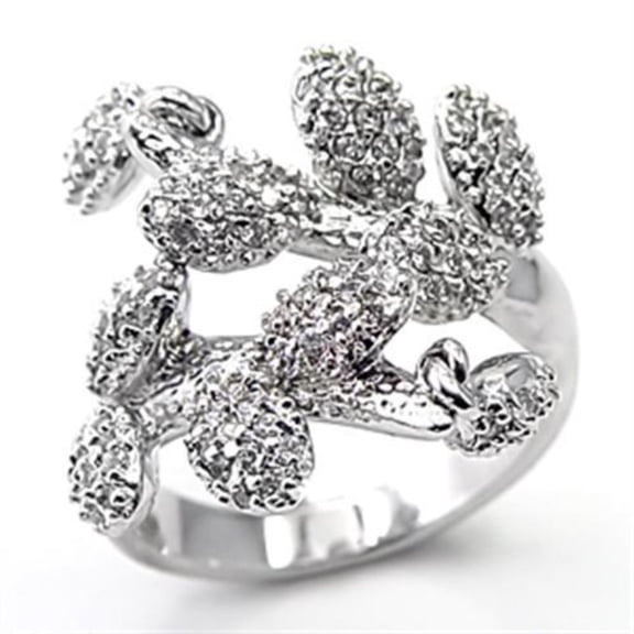 Luxe Jewelry Designs Rhodium Plated Pave Women's Ring with Round Cubic Zirconia Stones - Size 5