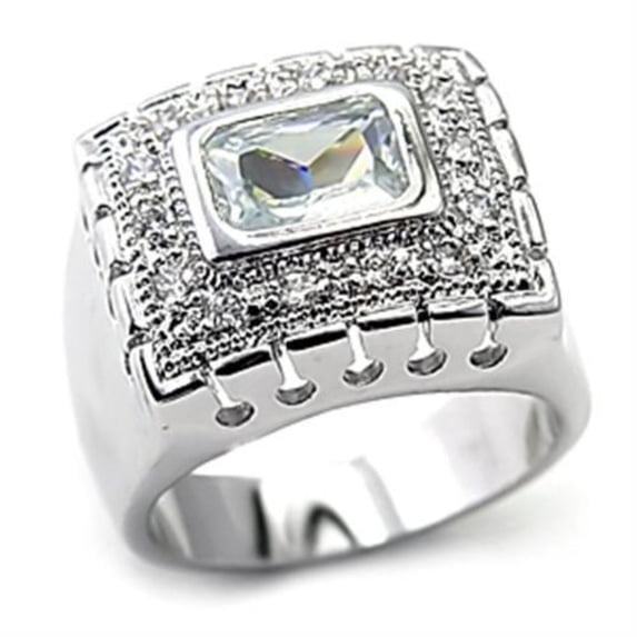 Luxe Jewelry Designs Rhodium Plated Sterling Silver Square Women's Ring with Cubic Zirconia - Size 6