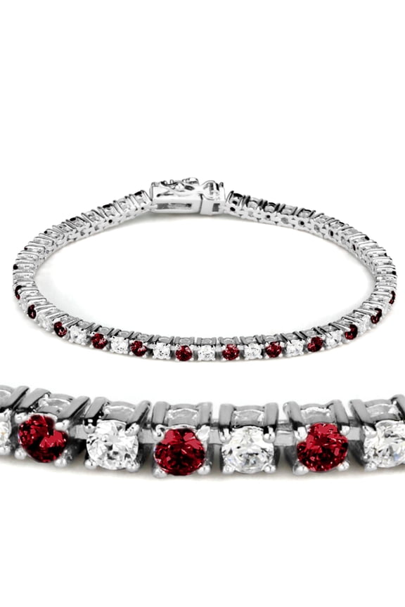Luxe Jewelry Designs Rhodium Plated Women's Tennis Bracelet with Ruby Synthetic Garnet Stones