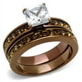 thumbnail image 1 of Luxe Jewelry Designs Set of 2 Women's Coffee Light IP Stainless Steel Wedding Rings with CZ Stones,, 1 of 4