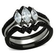 thumbnail image 1 of Luxe Jewelry Designs Set of 3 Women's Black IP Stainless Steel Wedding Ring with Marquise Shaped CZ, 1 of 4