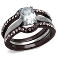 thumbnail image 1 of Luxe Jewelry Designs Set of 3 Women's Dark Brown Ion Plated Stainless Steel Wedding Rings with CZ -, 1 of 4