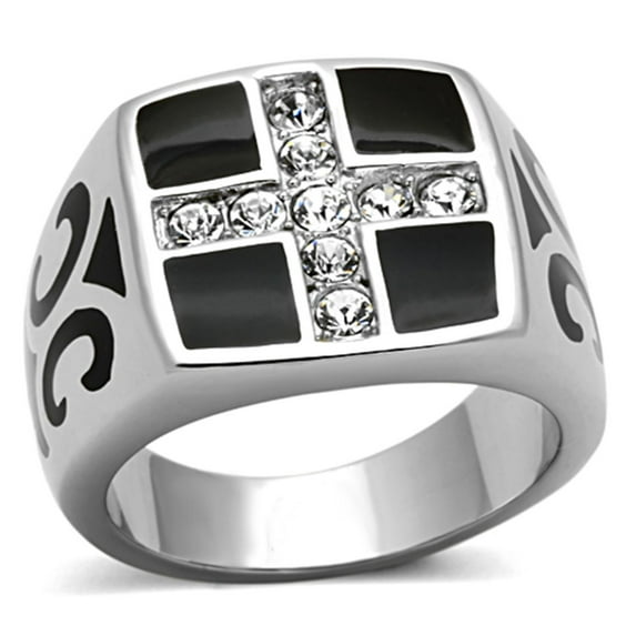 Luxe Jewelry Designs Stainless Steel Cross Design Men's Ring with Top Grade Crystal - Size 13